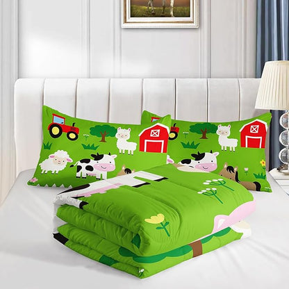 Farm Animal Comforter,Pig Cow Sheep Comforter Set for Kids Teens Girls Boys,3Pcs Bedding Set Printed Comforter with 2 Pillowcases,Down Alternative,Soft and Lightweight，Queen Size