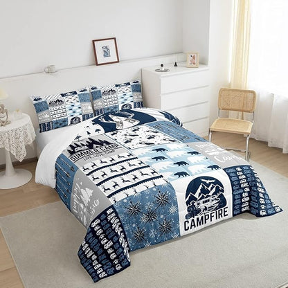 Rustic Modern Farmhouse Comforter Set Full Teens Adult Camper Bedding Comforter Sets Happy Camping Car Bedding Set For Kids Boys Girls Polar Bear Deer Animal Quilt Set With 2 Pillow Cases Room Decor