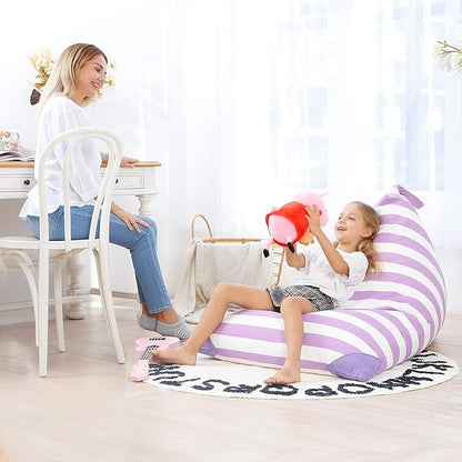 Aubliss Stuffed Animal Storage Bean Bag Chairs Cover, 50"x 35" Extra Large Bean Bags Chair for Kids & Adults, Beanbag Toy Storage for Boys Girls - Premium Cotton Canvas Purple Stripe