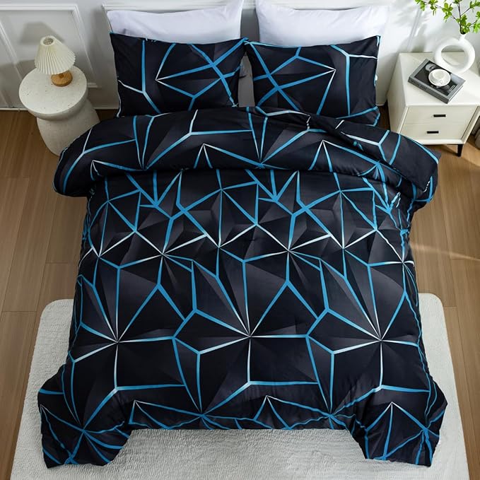 NTBED 3D Geometric Comforter Set for Boys Kids, Irregular Diamond Pattern Lightweight Microfiber Bedding Sets All Season (Blue, Twin)