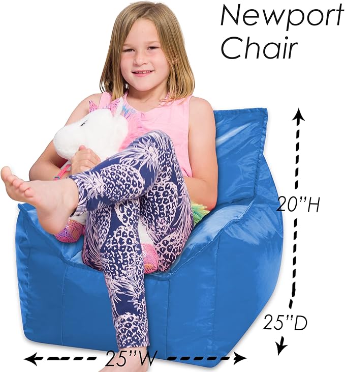 Posh Creations Bean Bag Chair Structured Comfy Seat Use for Gaming, Reading and Watching TV, Newport, Royal Blue