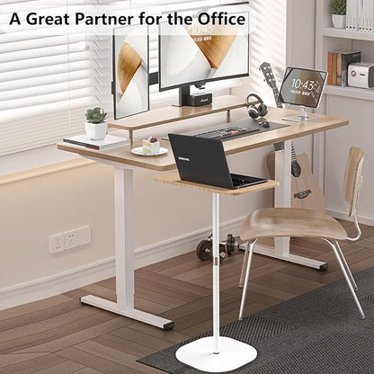 Portable Laptop Floor Stand, Bedside/Sofa Table with Height Adjustable 18''~47'', Stylish Movable Workstation Floor Standing Desk for Office, Meeting Room, living room Easy Assembly, White