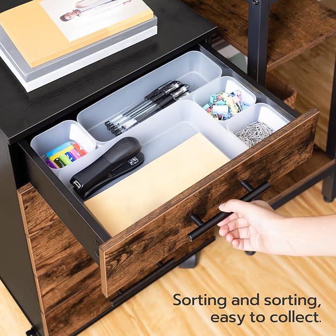 HOOBRO 5-Drawer Chest, File Cabinet, Office Cabinet, Filing Cabinet with Drawers, Wooden Cabinet with Wheels, Storage Cabinet for Makeup, for Home Office, Study, Easy Assembly, Rustic Brown BF05WJ01
