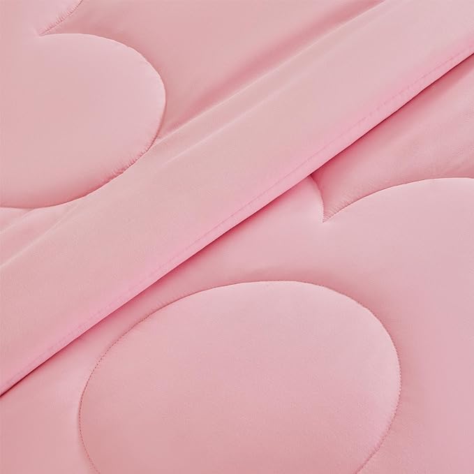 SLEEP ZONE Kids Pink Bedding Comforter Set Full/Queen Size - Super Cute & Soft Girls Bedding 7 Pieces Set with Comforter, Sheet, Pillowcase & Sham (Cinquefoil Pink)
