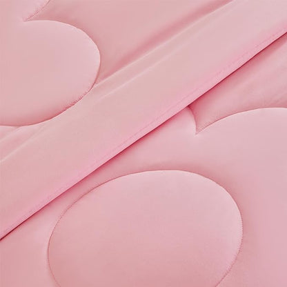 SLEEP ZONE Kids Pink Bedding Comforter Set Full/Queen Size - Super Cute & Soft Girls Bedding 7 Pieces Set with Comforter, Sheet, Pillowcase & Sham (Cinquefoil Pink)
