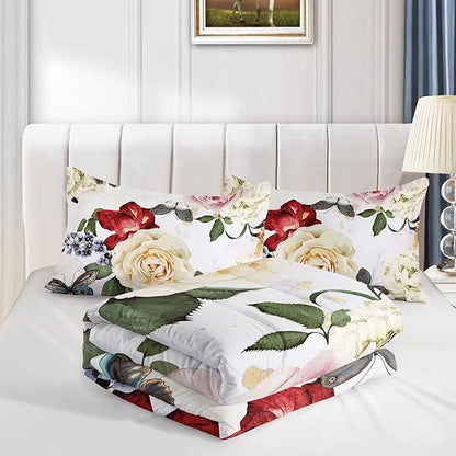 Butterfly Comforter Set for Girls Kids Adults Watercolor Butterfly Rose Bedding Set Aesthetics Butterflies Quilt Duvet Set Twin Size with 1 Comforter and 2 Pillowcases