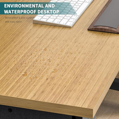 SMUG Computer Desk Small 32” Gaming Table Writing Work Student Study PC Workstation Simple Style Wooden with Side Bag Iron Hook Sturdy Metal Frame for Bedroom, Home, Office, Natural