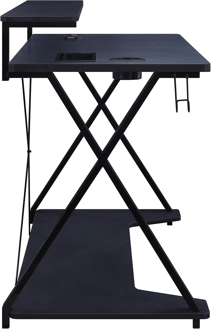 OSP Home Furnishings Checkpoint Ghost Battlestation Gaming Desk with RGB LED Lights, Black