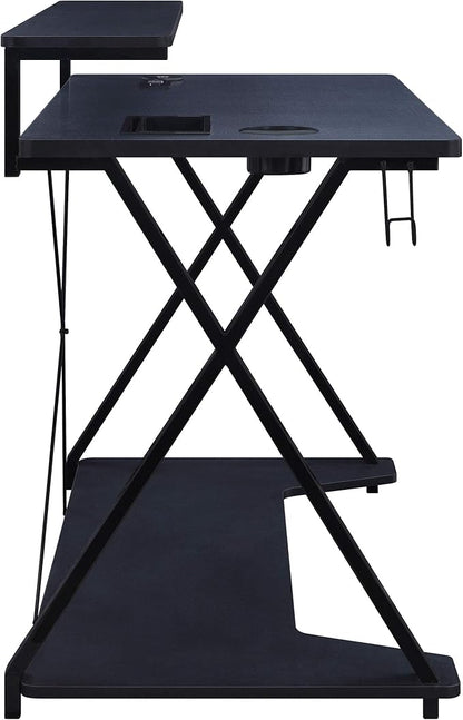 OSP Home Furnishings Checkpoint Ghost Battlestation Gaming Desk with RGB LED Lights, Black