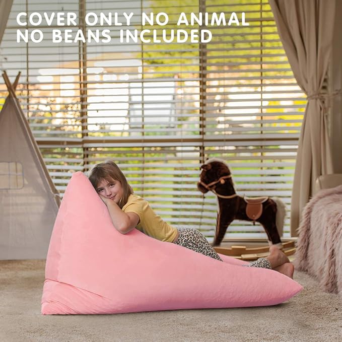 Aubliss Stuffed Animal Storage Bean Bag Chairs Cover, 50"x 35" Extra Large Velvet Bean Bags Chair for Kids & Adults, Ultra Soft Zipper Beanbag Toy Storage for Boys Girls - Pink