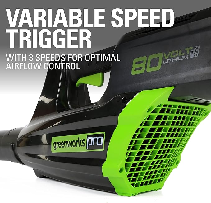 Greenworks 80V (125 MPH / 500 CFM / 75+ Compatible Tools) Cordless Axial Leaf Blower, 2.0Ah Battery and Charger Included