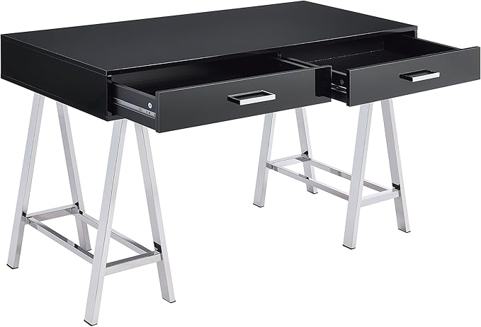 Acme Coleen 2-Drawer Metal Home Office Desk in Black and Chrome