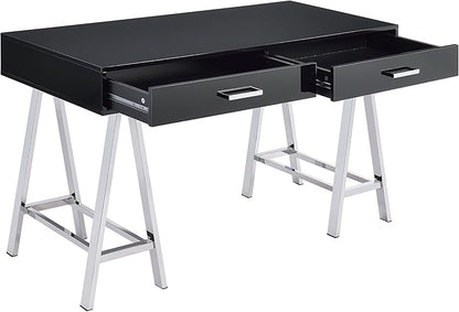 Acme Coleen 2-Drawer Metal Home Office Desk in Black and Chrome