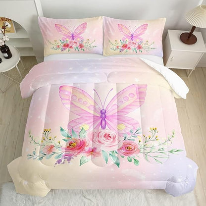 CVHOUSE Butterfly Comforter Sets King for Girls Women,Butterfly Bedding Sets King Set,Butterflies Bedspread,Butterfly Duvet,Butterfly Bed Set,Butterflies Quilt Set 3 Pcs 1 Comforter and 2 Pillowcases