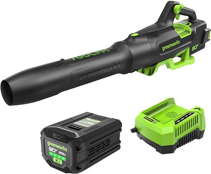 Greenworks 80V 700 CFM Cordless Leaf Blower, 2.5Ah Battery and 45 Minute Rapid Charger