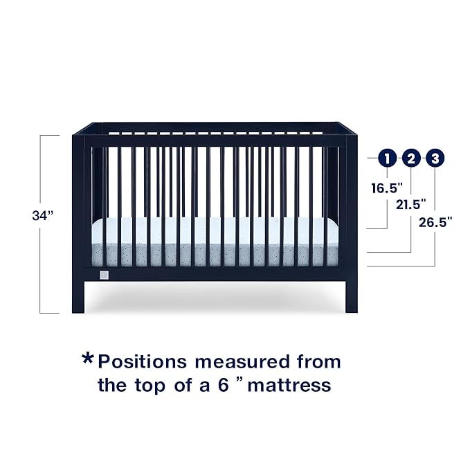 babyGap by Delta Children Charlie 6-in-1 Convertible Crib TrueSleep Crib and Toddler Mattress (Bundle), Navy
