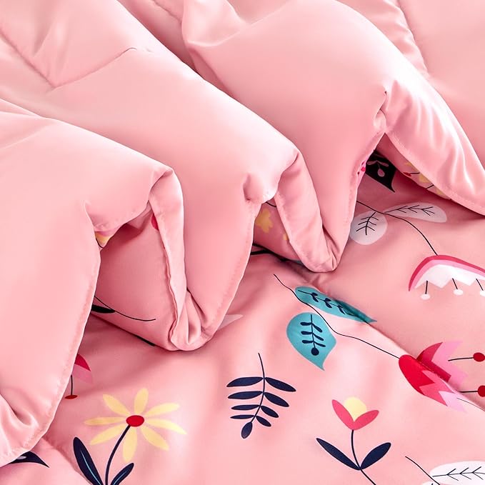 SLEEP ZONE Kids Bedding Twin Comforter Set - Cute Printed for Boys, Girls, Teens, Super Soft, Fade Resistant (Pink Flower, Twin)