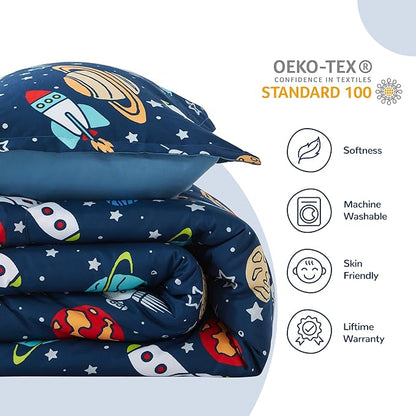 SLEEP ZONE Kids Bedding Twin Comforter Set - Super Soft & Cute Printed 2-Piece Comforter Set All Seasons for Boys, Girls, Fade Resistant, Machine Washable, Rocket Galaxy