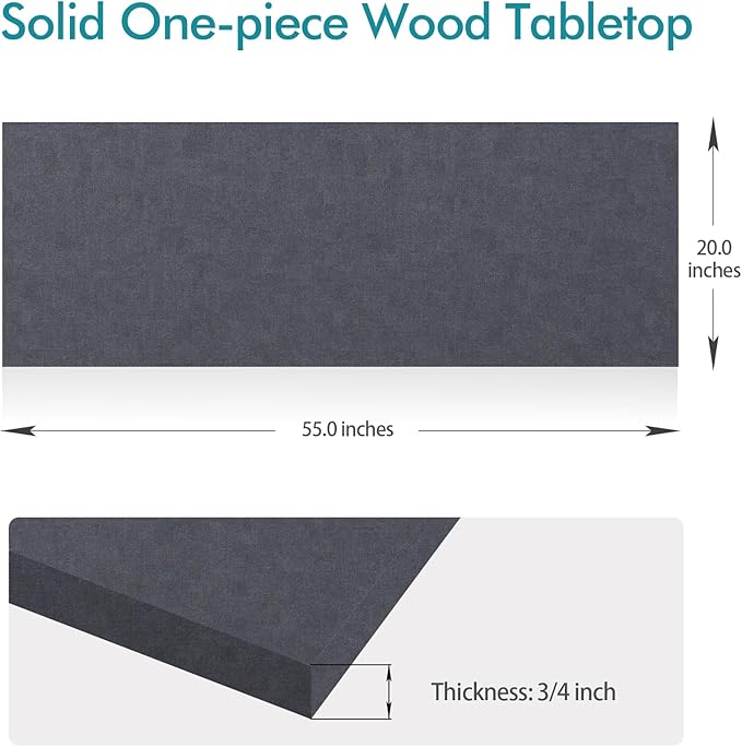Kaboon Universal Tabletop 55"x20", Solid One-Piece Melamine Table Top, Double Desk L-Desk DIY, Home and Office, Greylish Blue