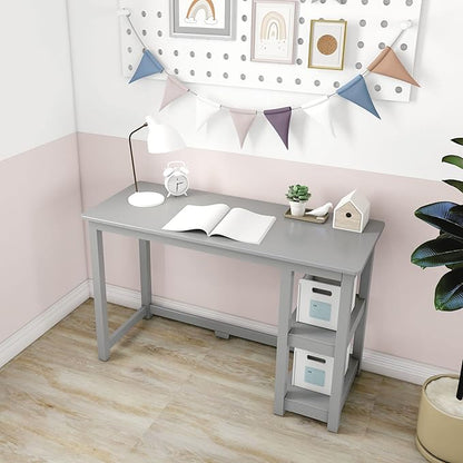 Max & Lily Solid Wood Desk With Shelves, 47 Inches, Grey