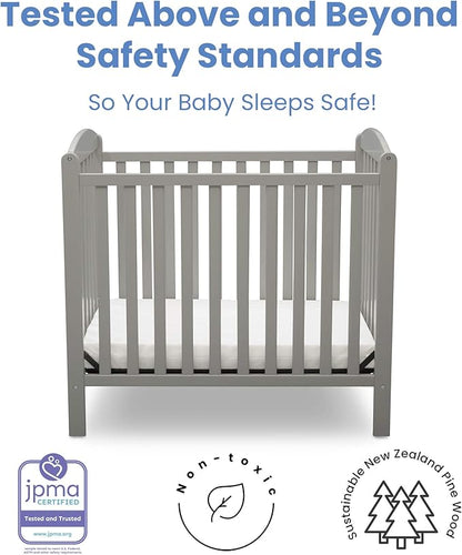 Delta Children Emery Mini Convertible Baby Crib with 2.75-inch Mattress, Grey