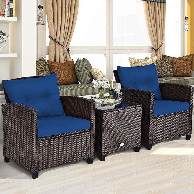 3 PCS Patio Furniture Set, OneSize, Navy