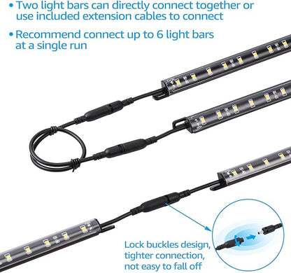 TORCHSTAR LED Safe Lighting Kit, (6) 12 Inch Linkable Light Bars + Motion Sensor + UL Power Adapter, 900LM, Input 100-240V, for Under Cabinet Gun Safe Locker Closet Showcase, 5000K Daylight