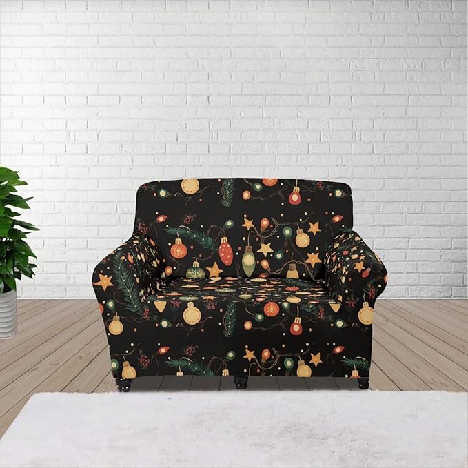 FKELYI Christmas Lights Sofa Furniture Protector with Elastic Bottom Easy Going Stretch Sofa Slipcover for Indoor Non-Slip Sofa Couch Cover S