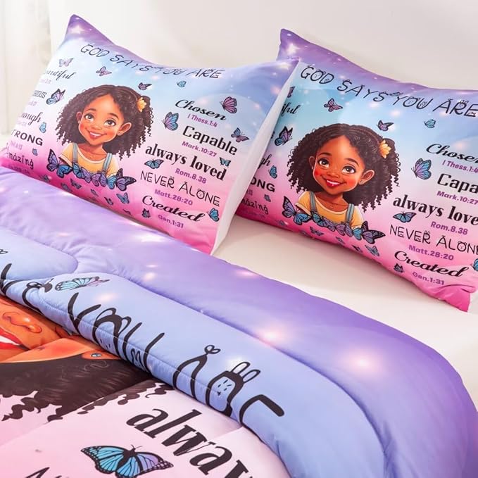 Black Girl Comforter Set, Full for Kids Teens, 3Pieces - 1 Comforter, 2 Pillow Shams, Premium Microfiber, Medium Weight, Motivational Decor, Machine Washable