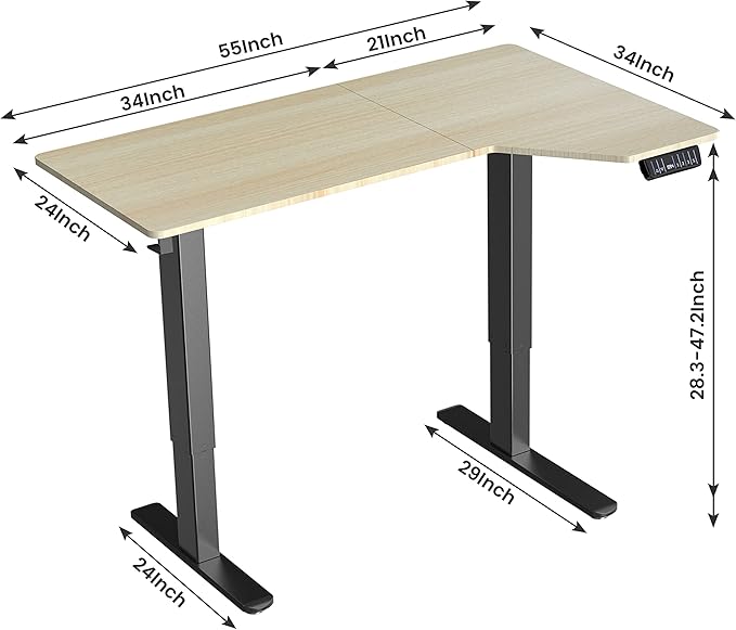 Electric Standing Desk, Height Adjustable Sit Stand up Desk, L-Shaped Memory Home Office Desk with Hook, 55 x 34 inch