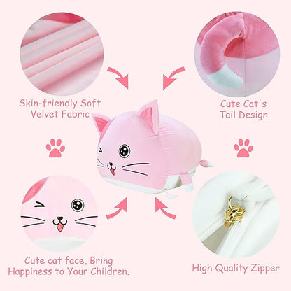 Cute Cat Bean Bag Chair for Kids, Pink Stuffed Animal Storage Beanbag Chairs for Girls Room Decor, Extra Large Size, Velvet Super Soft Cover Only
