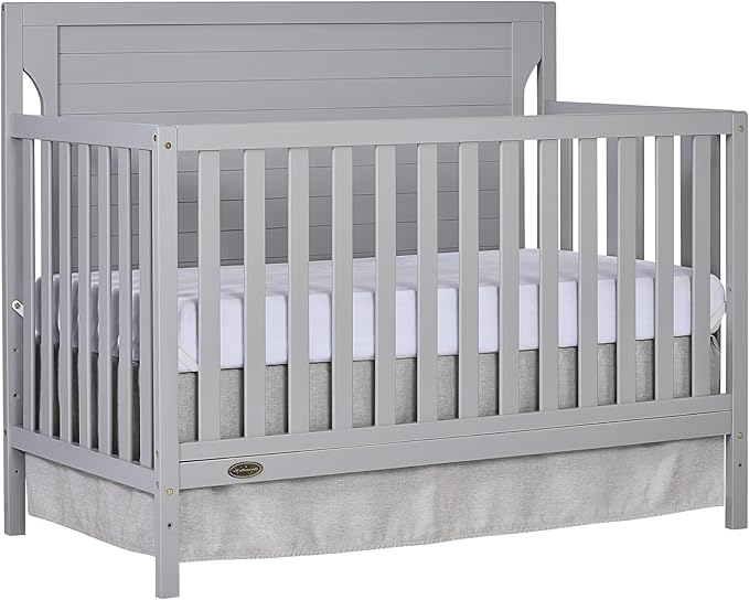 Cape Cod 5-In-1 Convertible Crib In Pebble Grey, Greenguard Gold And JPMA Certified, Built Of Sustainable New Zealand Pinewood, 3 Mattress Height Positions