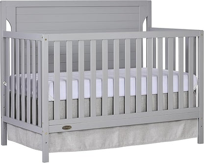 Cape Cod 5-In-1 Convertible Crib In Pebble Grey, Greenguard Gold And JPMA Certified, Built Of Sustainable New Zealand Pinewood, 3 Mattress Height Positions