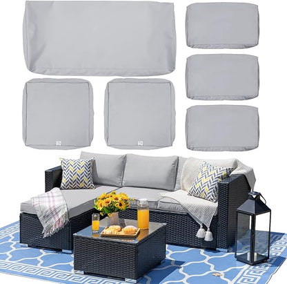 ClawsCover 6Pack Outdoor Seat and Back Cushions Replacement Covers Fit for 3 Pieces 3-Seater Wicker Rattan Patio Furniture Conversation Set Sectional Couch Chair,Gray-Include Cover Only