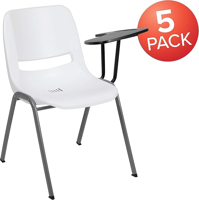 Flash Furniture HERCULES 5 Pack White Ergonomic Shell Chair with Left Handed Flip-Up Tablet Arm