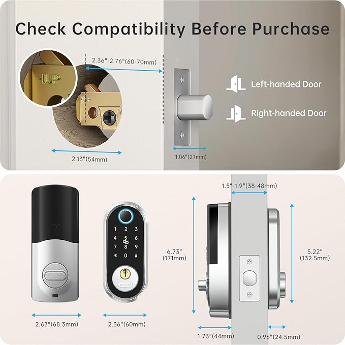 Smart Deadbolt, SMONET Fingerprint Electronic Deadbolt Door Lock with Keypad-Bluetooth Keyless Entry Front Door Digital Keypad App Control, Ekeys Sharing, App Monitoring Auto Lock for Homes and Hotel