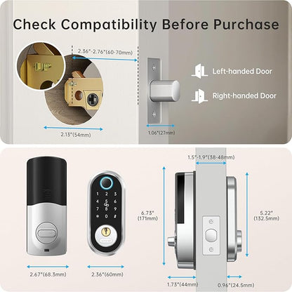 Smart Deadbolt, SMONET Fingerprint Electronic Deadbolt Door Lock with Keypad-Bluetooth Keyless Entry Front Door Digital Keypad App Control, Ekeys Sharing, App Monitoring Auto Lock for Homes and Hotel