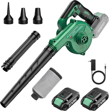 K I M O. Cordless Leaf Blower Vacuum Combo 4 IN 1, 3 Nozzles for Inflation & Compression,3 Modes & Variable Speed, 20000RPM 150MPH, 2X2.0Ah Battery, Extended Tube, Mini Leaf Blowers for Lawn Care|Yard