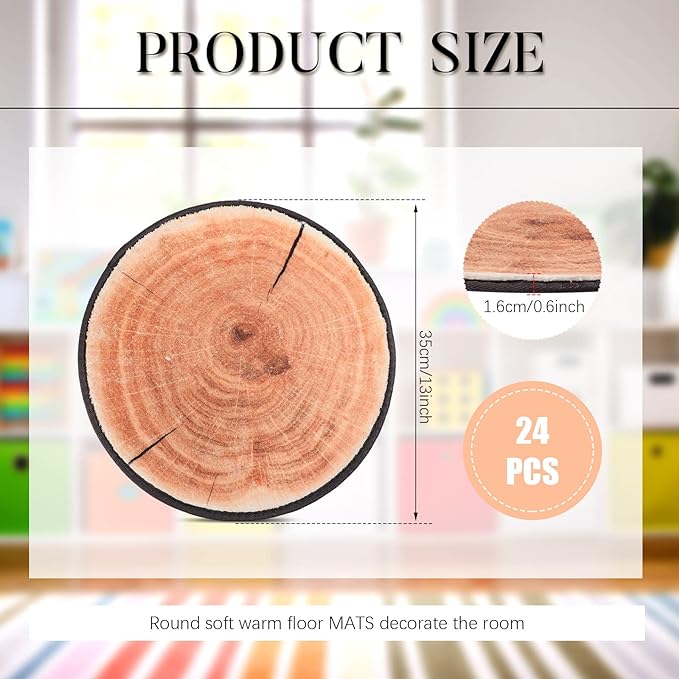 Woanger 24 Pcs Carpet Circle Seats 13.78 Inch 3D Digital Print Wood Tree Round Kids Floor Cushion Soft Warm Small Mat Circle for Preschool Classroom Seating Home Couch Sofa Bedroom Living Room Decor