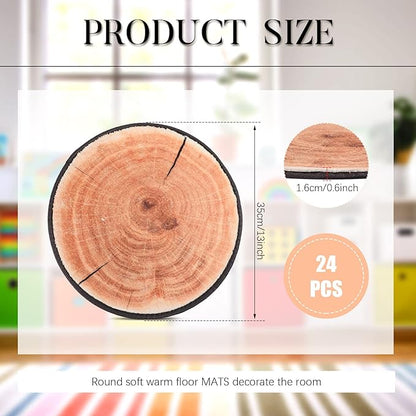 Woanger 24 Pcs Carpet Circle Seats 13.78 Inch 3D Digital Print Wood Tree Round Kids Floor Cushion Soft Warm Small Mat Circle for Preschool Classroom Seating Home Couch Sofa Bedroom Living Room Decor