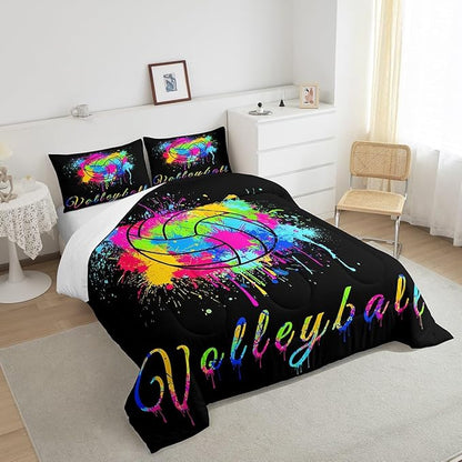 Kids Volleyball Comforter Set Full Size Sports Game Bedding Set for Boys Girls Teens Bedroom Decor Tie Dye Comforter Women Men Volleyball Player Duvet Set with 2 Pillow Case