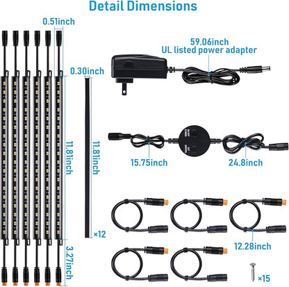 TORCHSTAR LED Safe Lighting Kit 5CCT, Dimmable (6) 12 Inch Linkable Light Bars, 3000K/3500K/4000K/4500K/5000K Selectable, 900LM Safe Light Kit for Under Cabinet Gun Safe Closet, UL Power Adapter