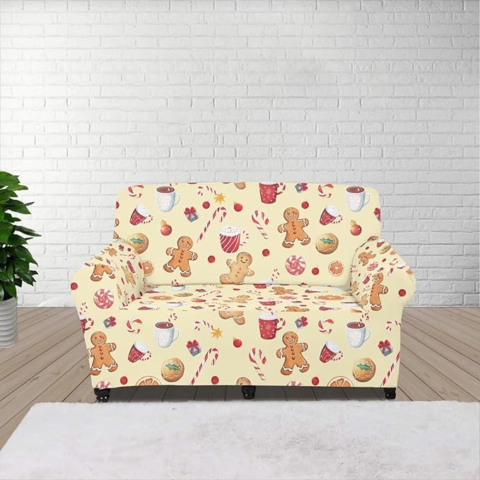 FKELYI Cute Christmas Sofa Couch Cover with Elastic Bottom Stretch Furniture Protector for Indoor Easy Going Stretch Sofa Slipcovers M