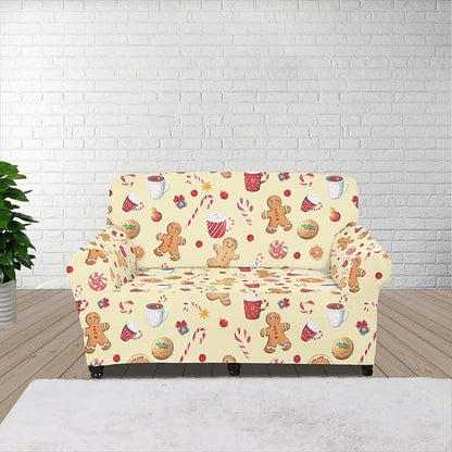 FKELYI Cute Christmas Sofa Couch Cover with Elastic Bottom Stretch Furniture Protector for Indoor Easy Going Stretch Sofa Slipcovers M