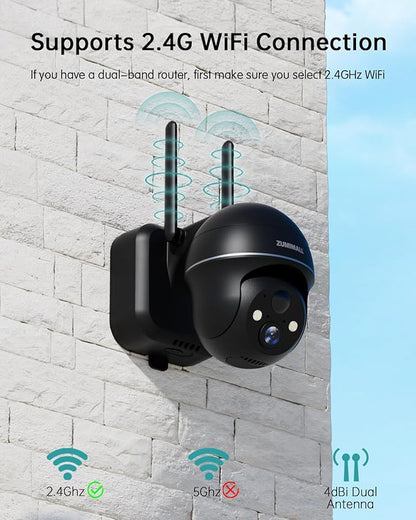 ZUMIMALL Security Cameras Wireless Outdoor - 2 Packs, 2.4G WiFi Battery Powered Cameras for Home Security, 360° View, Spotlight & Siren/PIR Detection/3MP Color Night Vision/2-Way Talk/IP66/Cloud