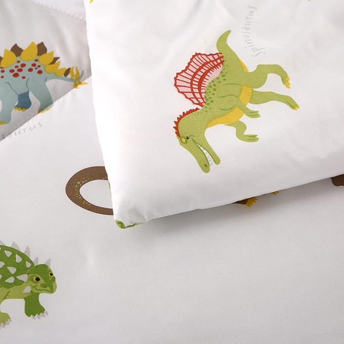MAG 3Pcs Dinosaur Bedding Comforter Set, Dino White Base Full/Queen Comforter Set,for Toddlers Kids,Boys Teens and Girls,Super Soft Microfiber, Full/Queen Size (1 Comforter + 2 Pillowcases)