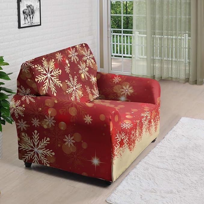 FKELYI Christmas Snow Sofa Slipcover Stretch Sofa Couch Cover for Living Room Non-Slip Furniture Protector Washable Sofa Slipcovers S