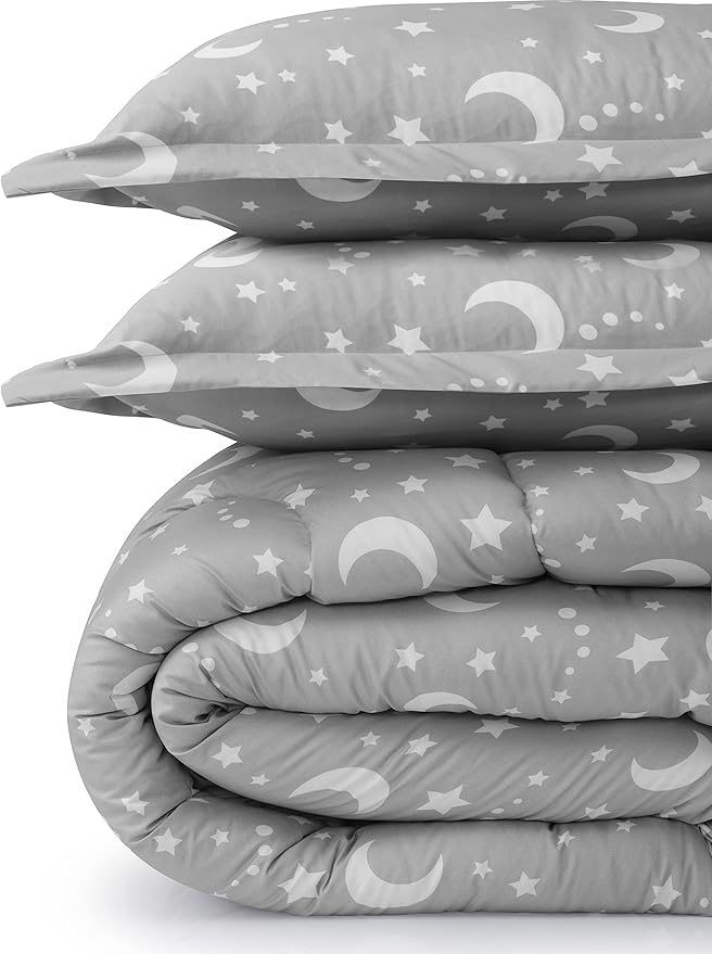 Utopia Bedding All Season Moon Star Comforter Set with 2 Pillow Cases, 3 Piece Soft Brushed Microfiber Kids Bedding Set for Boys/Girls, Machine Washable (Twin)