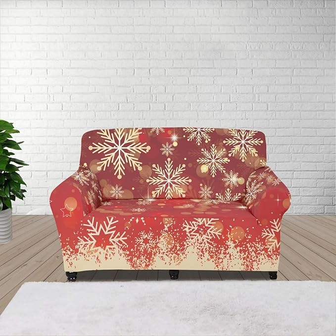 FKELYI Christmas Snow Sofa Slipcover Stretch Sofa Couch Cover for Living Room Non-Slip Furniture Protector Washable Sofa Slipcovers M