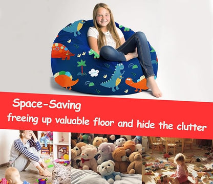 Bean Bag Storage Toddler Kids'Rooms Organizer Giant Beanbag Great Plush Toy Alternative Washable Ultra Soft Cover Dinosaur Plush Toys or Textile Sack Bag Space Save (Without Filling) X-Large